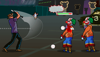 Zombieland: zombie, clown, baseball