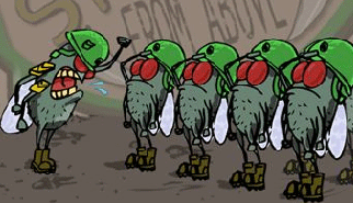 Lt. Fly vs Spiders From Above: blocchi colorati, ragni, mosche, 