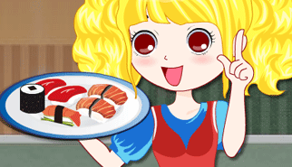 Busy Sushi Bar: sushi, bancone, cooking, girls